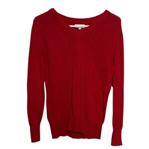 Vintage Fashion Bug Red V Neck Cable Knit Sweater Womens Size Medium